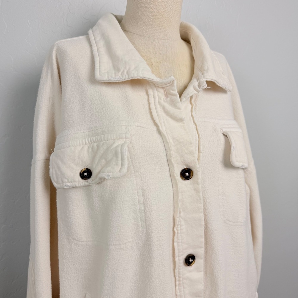 Free People Ruby Jacket Cream Fleece Oversized Button Down Shacket Womens M - Picture 2 of 10